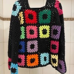 Alpaca Knitted Granny Square Crochet Pullover
